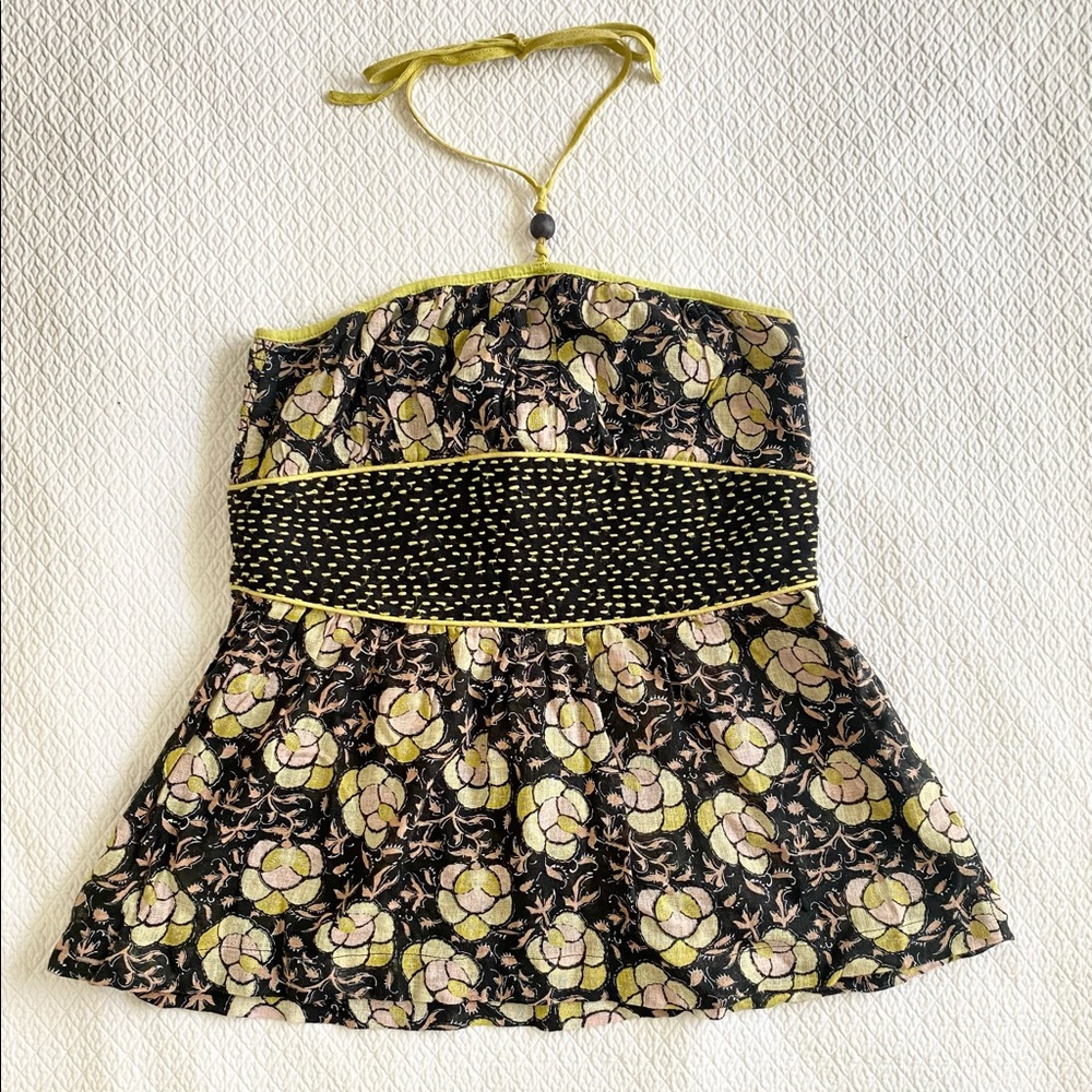 Free People Size 2 Floral Print Linen/Cotton Top